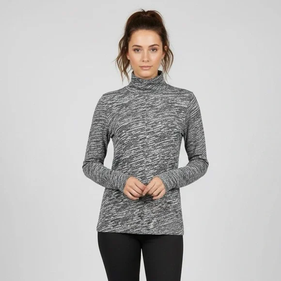 Athleta Women’s Sz L Flurry Seamless Turtleneck Long Sleeve Top Black & White - Picture 2 of 14